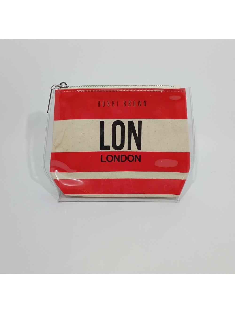Bobbi Brown London Red and Natural Canvas Pvc Women Makeup Cosmetic Bag